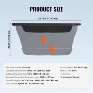 VEVOR Αναδιπλούμενο Κάλυμμα Αποσκευών για Honda CRV 2023-2024  YCKS...