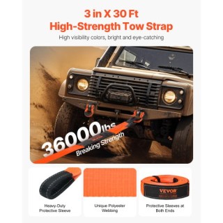 VEVOR Δυνατό Σχοινί Έλξης Αυτοκινήτων - Αντοχής 36000 lbs, 30ft, 3 ...