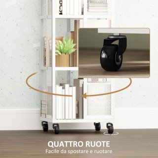 HOMCOM Μοντέρνα Βιβλιοθήκη με 4 Ράφια από Μεταλλικό Πλέγμα με Ρόδες...