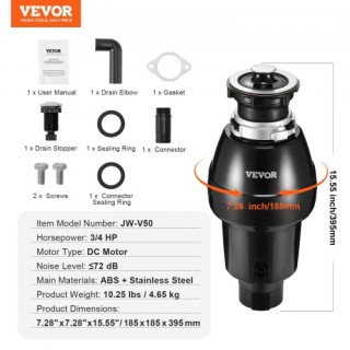 VEVOR  Απορριμματοφάγος 3/4 HP 3930 RPM EZ Connect  GDLJCLQ34HPZ3F8...