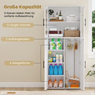 Costway Ξύλινη Υψηλή Ντουλάπα με Γυάλινες Πόρτες & 2 Γάντζους - Πολ...