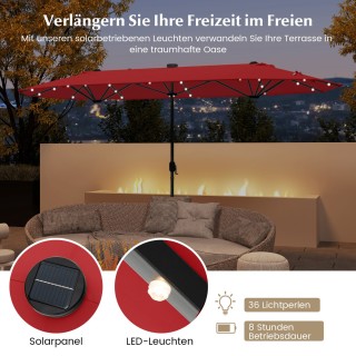 Costway Μεγάλη Διπλή Ομπρέλα με Βάση και Κουρμπαδόρο και LED 400x20...