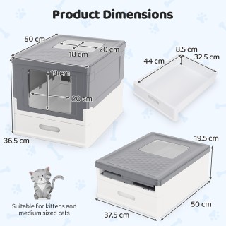 Costway Φορητή Αυτοκαθαριζόμενη Λεκάνη Γάτας με Καπάκι και Μπροστιν...
