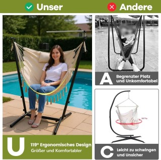 Costway Ρυθμιζόμενη Κρεμαστή Καρέκλα με Σταντ και Μαξιλάρι ι 152 x ...