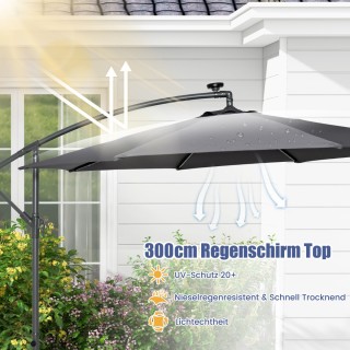 Costway Γκρι ομπρέλα Ø300 cm με 40 ηλιακά LED φώτα, σακιά άμμου, μ... Costway Γκρι ομπρέλα Ø300 cm με 40 ηλιακά LED φώτα, σακιά άμμου, μ...