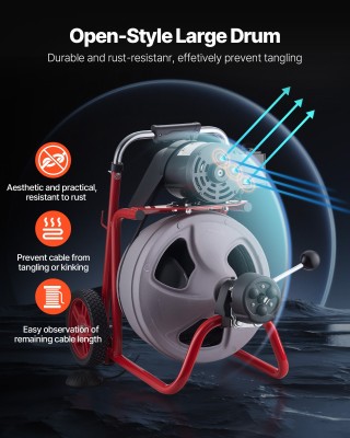 VEVOR Φορητό Μηχάνημα Καθαρισμού Αποχετεύσεων 22m x 9.5mm με 8 Κόφτ...