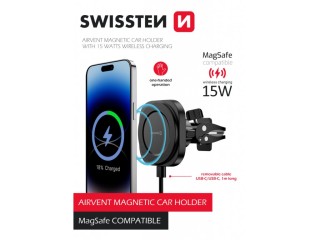 SWISSTEN Βάση Μαγνήτη Magstick για Αεραγωγό Αυτοκινήτου, έως 15W, Σ...