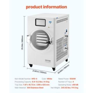 VEVOR Λευκός Καταψύκτης Ξήρανσης 4 Επιπέδων για Φρούτα & Λαχανικά S... VEVOR Λευκός Καταψύκτης Ξήρανσης 4 Επιπέδων για Φρούτα & Λαχανικά S...