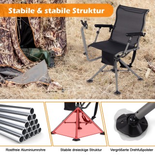 Costway Πτυσσόμενη Καρέκλα Κυνηγιού με Αθόρυβη Περιστροφή 360°, Ρυθ...