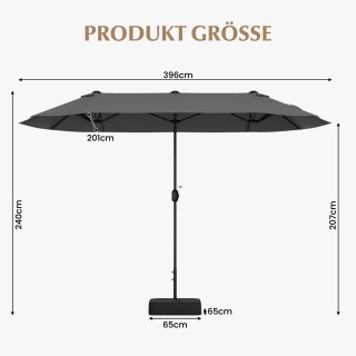 Costway Μεγάλη Διπλή Ομπρέλα με Βάση και Κουρμπαδόρο 400 x 200 cm Γ...