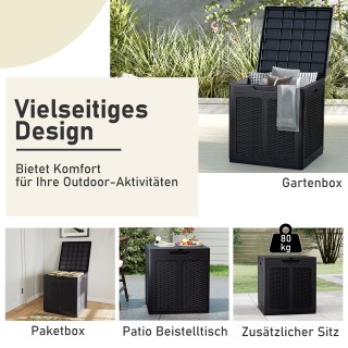 Costway 145 L Κουτί Αποθήκευσης με Καπάκι PP & Σχέδιο Rattan Υπαίθρ...