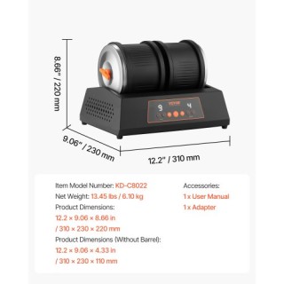 VEVOR Σετ Λείανσης Βράχων 8 lbs, Πολυταχύτητα με Διπλό Κάδο YSDMJHS...