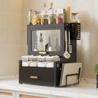 BAKAJI Ράφι Ντουλάπι Οργανωτής Μπαχαρικών με Γυάλινη Βιτρίνα και Συ...