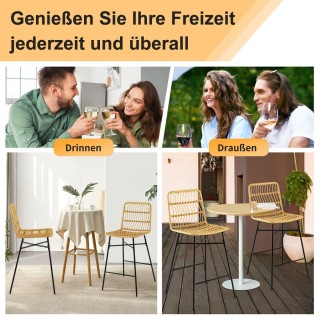 Costway  Σκαμπό Μπαρ από Ρατάν με Μεταλλικό Σκελετό και Εργονομική ...