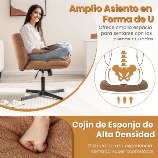 Costway Καρέκλα Γραφείου Σταυροπόδι Χωρίς Μπράτσα με Φαρδιά Καφέ Έδ...