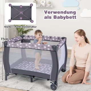 Costway Πτυσσόμενο Παρκοκρέβατο 3 σε 1 με Μαξιλάρι και Παιχνίδια - ...