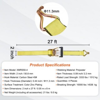 Σετ Ιμάντες VEVOR με Καστάνια (4τμχ), Αντοχή 10000 lb, Διπλό Γάντζο...