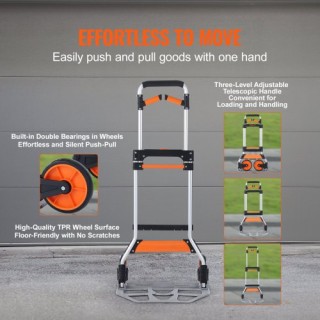 VEVOR Πτυσσόμενο Καρότσι Αλουμινίου Χειρός, με Τηλεσκοπική Λαβή και...