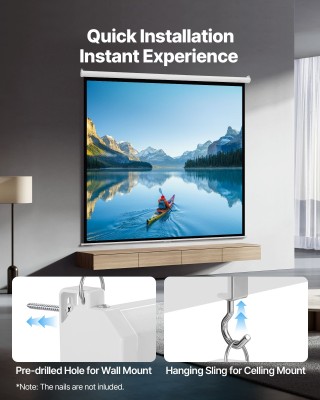 VEVOR Χειροκίνητη Οθόνη Προβολής 3048 mm 4K HD με Ανάκληση - Έυκολη...