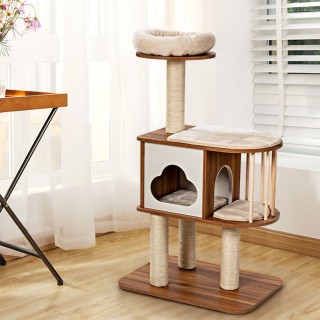 Costway Ξύλινος Ονυχοδρόμιο Γάτας με Πλενόμενα Μαξιλάρια και Σπηλιά...