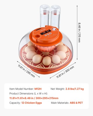 VEVOR Αυτόματη Εκκολαπτική Συσκευή Αυγών με LED και Έλεγχο Θερμοκρα...