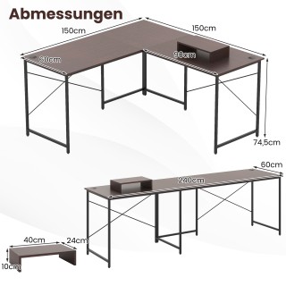 Costway Γραφείο L-Σχήματος Αντιστρέψιμο με Σταθμό Φόρτισης Κομπιούτ...