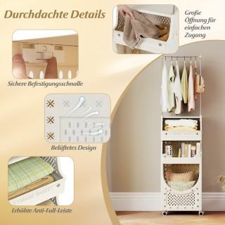 Costway Πτυσσόμενο Καλάθι Ρούχων με Κρεμάστρα, 4 Επίπεδα και Κλείδω...