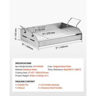 VEVOR Πλάκα Ψησίματος Ανοξείδωτη 17x13 για BBQ SCJPBXG1713IYPLMKV0