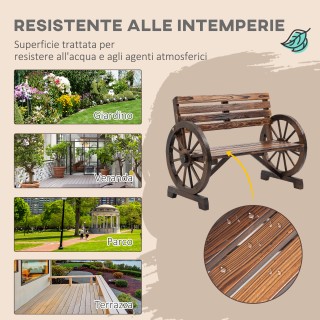 Outsunny Ξύλινος Κήπος Πάγκος 2 Θέσεων με Βραχίονες Τύπου Τροχού Αμ...