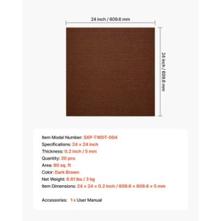 VEVOR Αυτοκόλλητα Πλακίδια Χαλιού 610x610 mm Καφέ, 20 Τεμάχια ZZFKD...