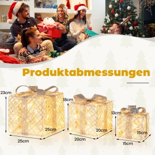 Costway Σετ 3 Κουτιά Δώρου με 48 Θερμά Λευκά LED Φώτα & Αφαιρούμενε...