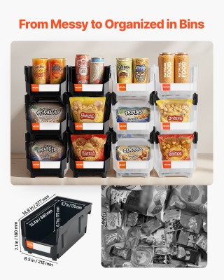 VEVOR Σετ από 12 Πλαστικές Στοιβαζόμενες Αποθηκευτικές Θήκες, Μέγεθ...