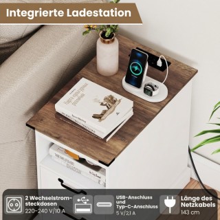 Costway Λευκό κομοδίνο με σταθμό φόρτισης, στενό βοηθητικό τραπέζι ... Costway Λευκό κομοδίνο με σταθμό φόρτισης, στενό βοηθητικό τραπέζι ...