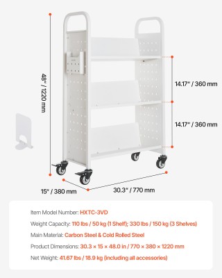 VEVOR Λευκό Τροχήλατο Βιβλιοκαρότσι με 3 Ράφια και V-Σχήμα VXTSGTCB... VEVOR Λευκό Τροχήλατο Βιβλιοκαρότσι με 3 Ράφια και V-Σχήμα VXTSGTCB...