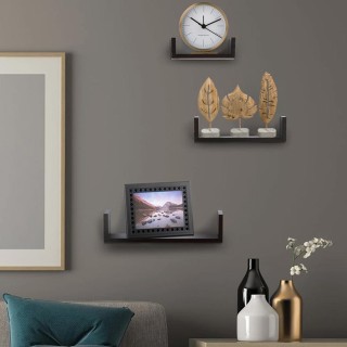 BAKAJI  Σετ 3 Μοντέρνα Ράφια Τοίχου Σχεδιασμού με Άκρα Ράφι Ξύλο Μα...