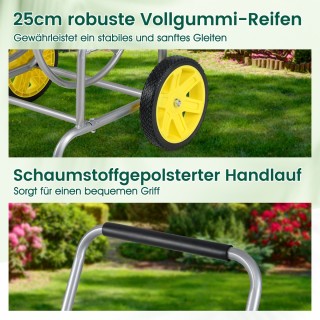 Costway  Μεταλλικό Καρότσι για Λάστιχο Κήπου – Ασημί, 70μ Χωρητικότ...