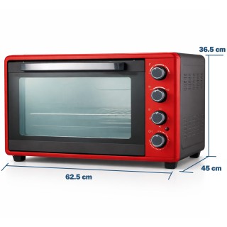 BAKAJI Κόκκινος Ηλεκτρικός Φούρνος με Αέρα 2000W 65L με Ταψί και Σχ...
