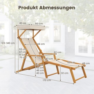 Costway Ξαπλώστρα Παραλίας από Μασίφ Ξύλο Οξιάς με Ρυθμιζόμενη Πλάτ...