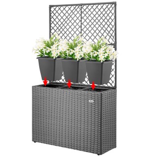 BAKAJI  Γκρι ζαρντινιέρα με πλέγμα από πολυρατάν, 3 γλάστρες για φυ...