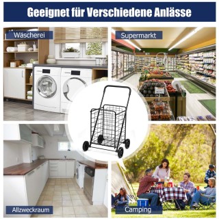 Costway Πτυσσόμενο Καρότσι Αγορών με Ρόδες Μαύρο TA10073DK