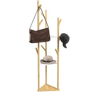 HOMCOM Δέντρο Κρεμάστρα από Μπαμπού με 8 Γάντζους και 3 Ράφια, 45x4...