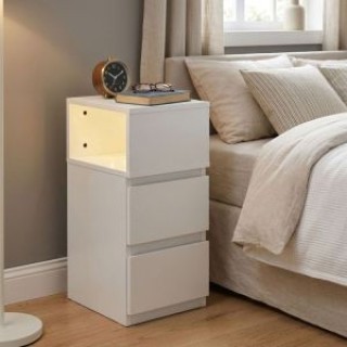 MODERNHOME Κομοδίνο με LED φωτισμό, λευκό, με 2 συρτάρια, για κρεβα...