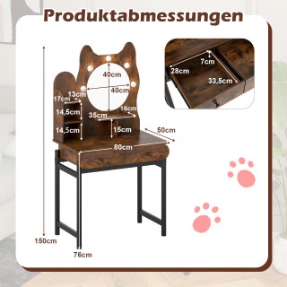 Costway Μπουντουάρ σε Σχήμα Γάτας με Καθρέφτη, Φωτισμό και Συρτάρια...
