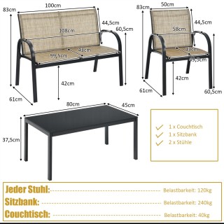 Costway  Σετ Κήπου 4 Τεμαχίων με Πάγκο, 2 Καρέκλες & Τραπεζάκι Σαλο...