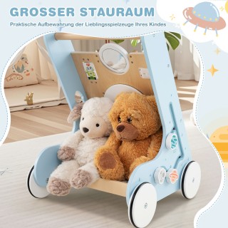 Costway Ξύλινος Περπατούρα και Παιχνίδι με Τροχούς για Μωρά σε Μπλε...