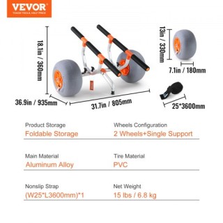 VEVOR Βαρέως Τύπου Καρότσι Καγιάκ, 350lbs Φορτίο, Πτυσσόμενο Τρόλεϊ...