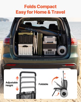 VEVOR Καρότσι Παραλίας με Μεγάλες Ρόδες για Άμμο, Πτυσσόμενο, Ρυθμι...