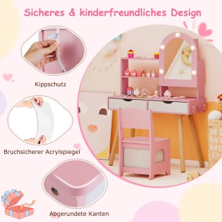 Costway Σετ Παιδικό Τραπέζι & Καρέκλα Μακιγιάζ με Καθρέφτη και Ρύθμ...