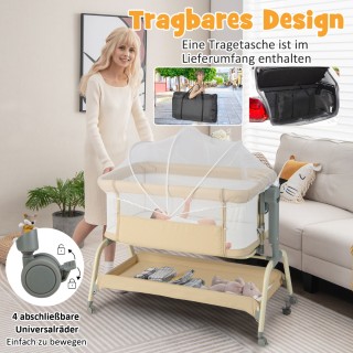 Costway Πολυλειτουργική Βρεφική Κούνια με Κουνουπιέρα & Στρώμα, Ρυθ...