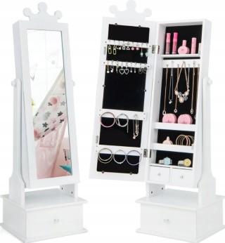 Costway Παιδική Ντουλάπα Κοσμημάτων με Καθρέφτη και Στέμμα για Παιδ...